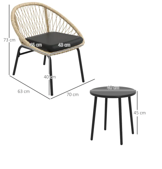 Tuinset 3-delig rotan – 2 stoelen met kussens + salontafel