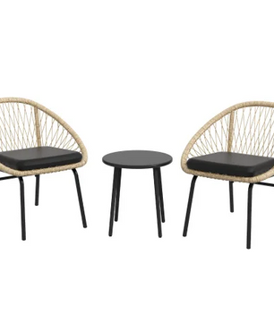 Tuinset 3-delig rotan – 2 stoelen met kussens + salontafel