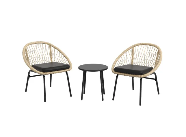 Tuinset 3-delig rotan – 2 stoelen met kussens + salontafel
