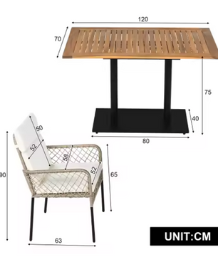5-delige tuinset met acaciahouten tafel en rotan stoelen