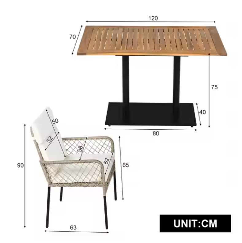 5-delige tuinset met acaciahouten tafel en rotan stoelen