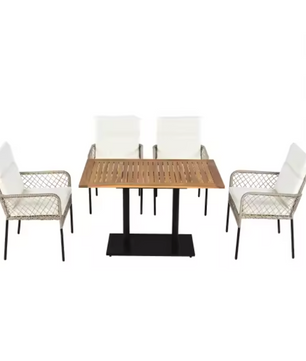 5-delige tuinset met acaciahouten tafel en rotan stoelen