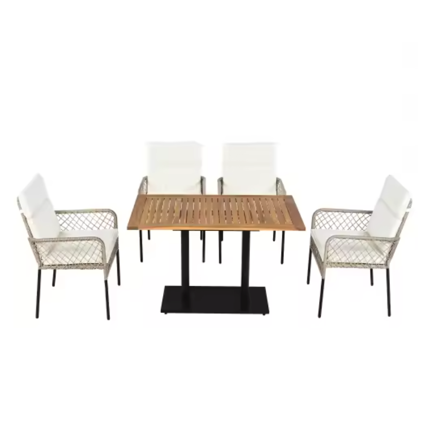 5-delige tuinset met acaciahouten tafel en rotan stoelen