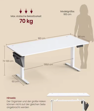 Elektrisch Zit-Sta Bureau 180x80 cm – 4 Geheugenstanden