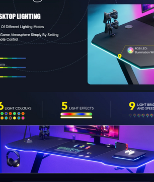 Gamingbureau 120 cm met LED, USB & Koolstofvezelblad