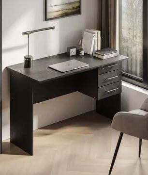 Bureau met 3 Lades en Slot – 120 cm Laptoptafel Zwart/Wit