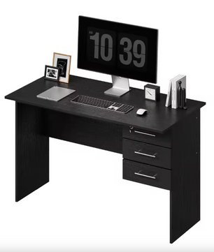 Bureau met 3 Lades en Slot – 120 cm Laptoptafel Zwart/Wit