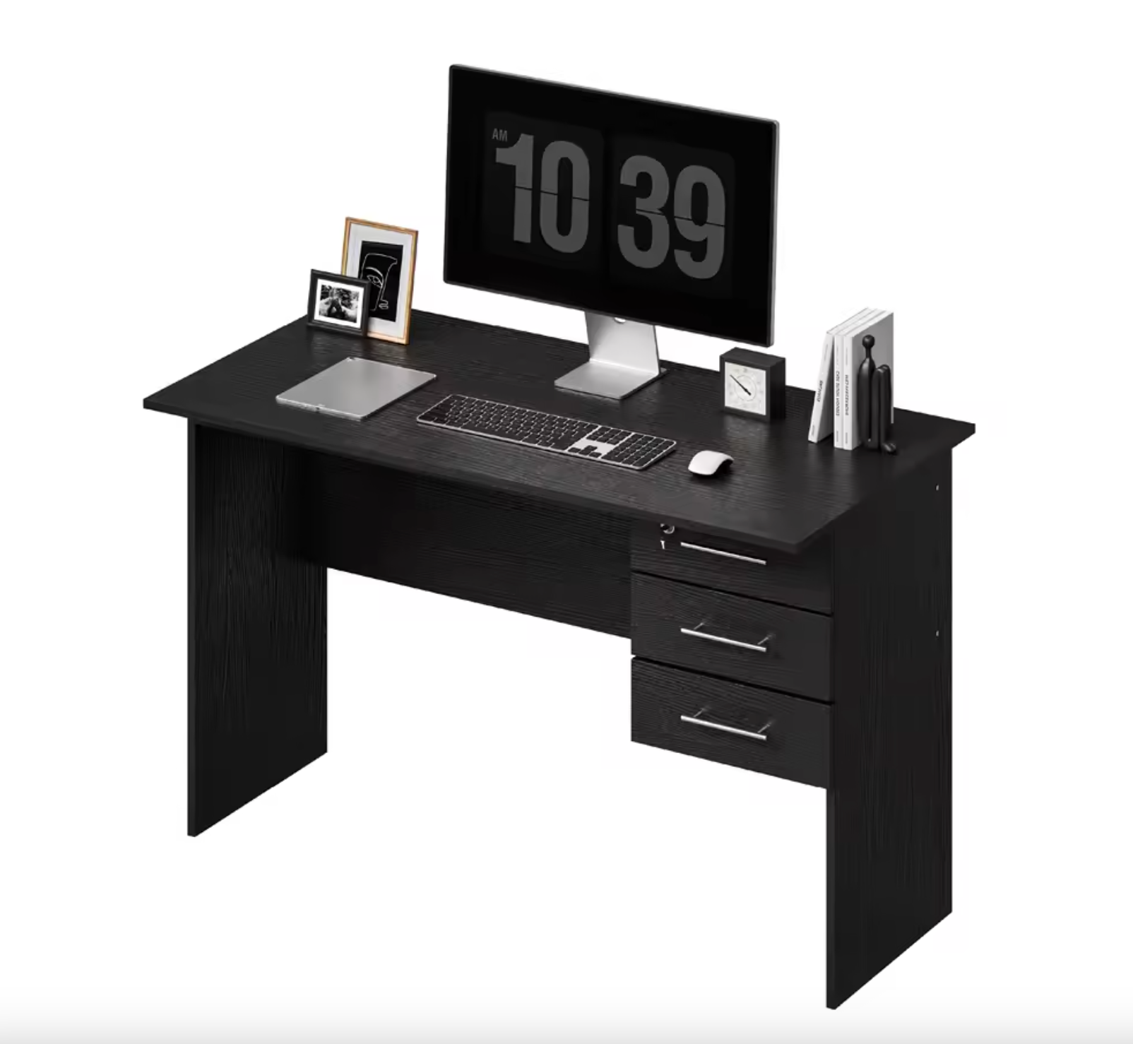 Bureau met 3 Lades en Slot – 120 cm Laptoptafel Zwart/Wit