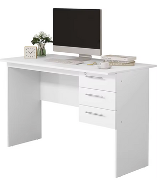 Bureau met 3 Lades en Slot – 120 cm Laptoptafel Zwart/Wit