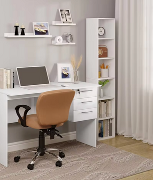 Bureau met 3 Lades en Slot – 120 cm Laptoptafel Zwart/Wit