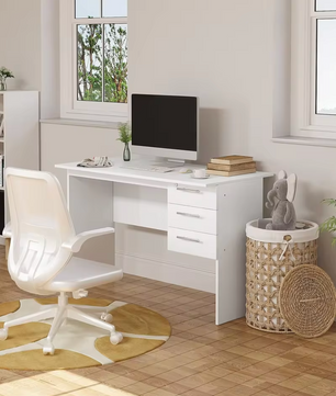 Bureau met 3 Lades en Slot – 120 cm Laptoptafel Zwart/Wit