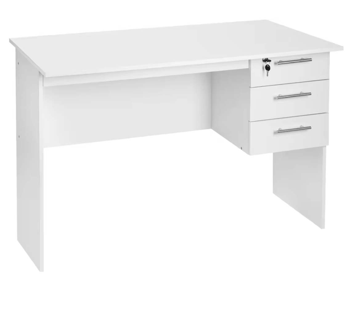 Bureau met 3 Lades en Slot – 120 cm Laptoptafel Zwart/Wit