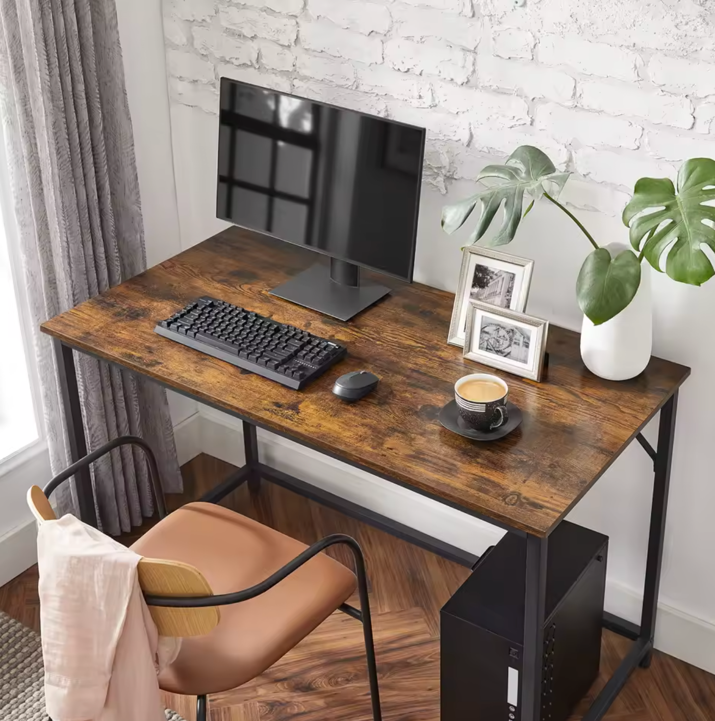 Compact Industrieel Bureau 120x60cm – Metaal & Houtnerf