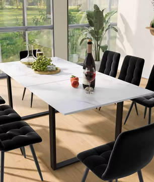 Uitschuifbare Eettafel 140-180 cm – MDF Marmerlook & Metaal