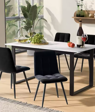 Uitschuifbare Eettafel 140-180 cm – MDF Marmerlook & Metaal