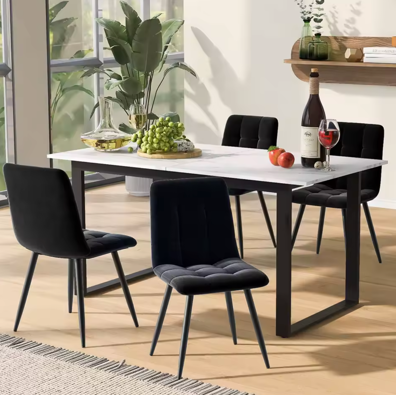 Uitschuifbare Eettafel 140-180 cm – MDF Marmerlook & Metaal