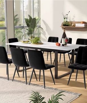 Uitschuifbare Eettafel 140-180 cm – MDF Marmerlook & Metaal