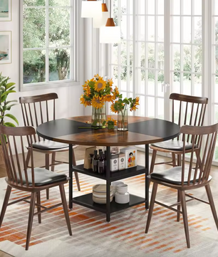 Ronde Eettafel 120 cm – Met Opbergplank & Houten Blad