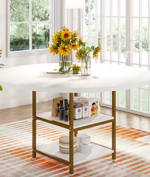 Ronde Eettafel 120 cm – Met Opbergplank & Houten Blad