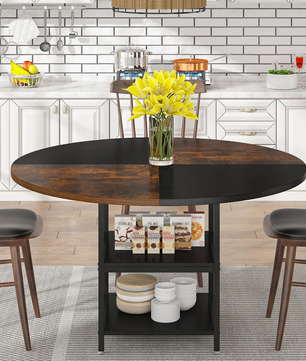 Ronde Eettafel 120 cm – Met Opbergplank & Houten Blad
