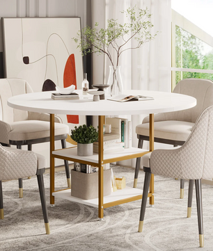 Ronde Eettafel 120 cm – Met Opbergplank & Houten Blad