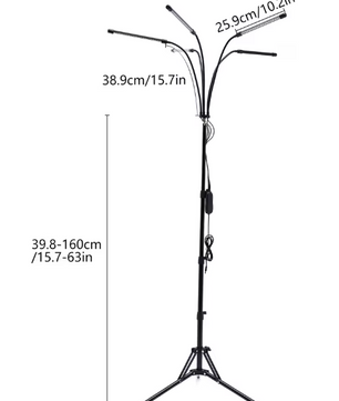 LED Groeilamp voor Kamerplanten met Standaard – 5-Koppige Plantengroeilamp met Volledig Spectrum, 4/8/12 uur Timer, Verstelbaar Statief