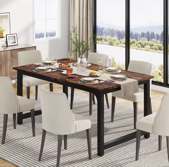 Industriële Eettafel 160 cm – Rechthoekig Hout & Metaal
