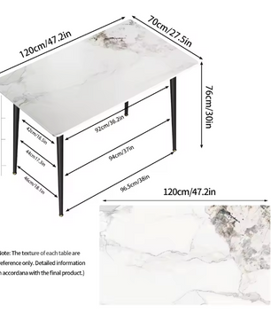 Moderne Marmeren Eettafel 120x70cm – Rechthoekig & Metalen Frame