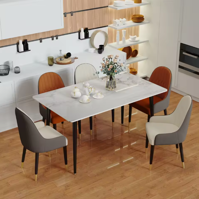Moderne Marmeren Eettafel 120x70cm – Rechthoekig & Metalen Frame