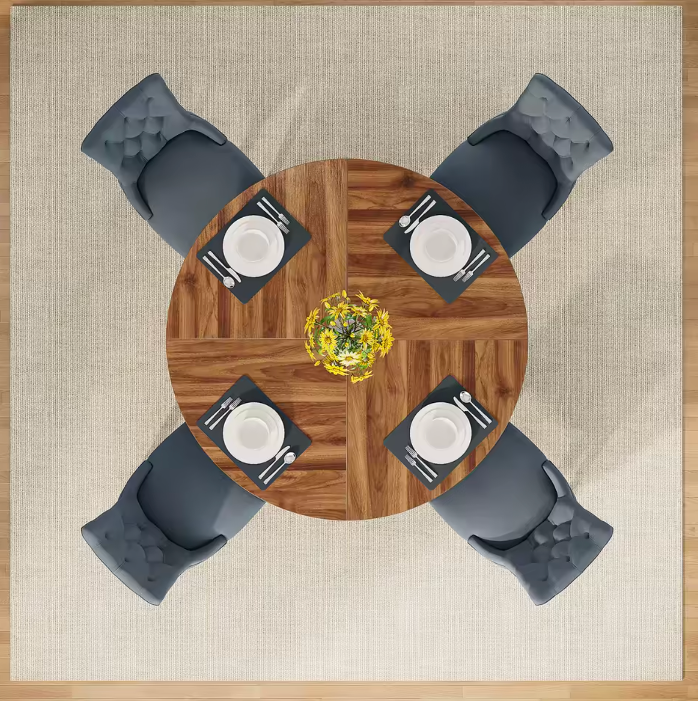 Ronde Boerderij Eettafel 120cm – Rustiek Hout & Metaal – Landelijk Design