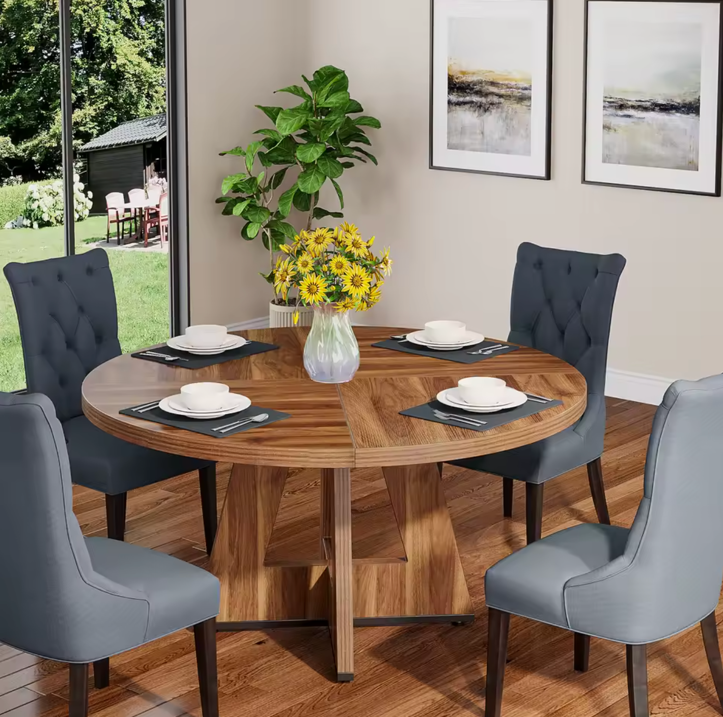Ronde Boerderij Eettafel 120cm – Rustiek Hout & Metaal – Landelijk Design