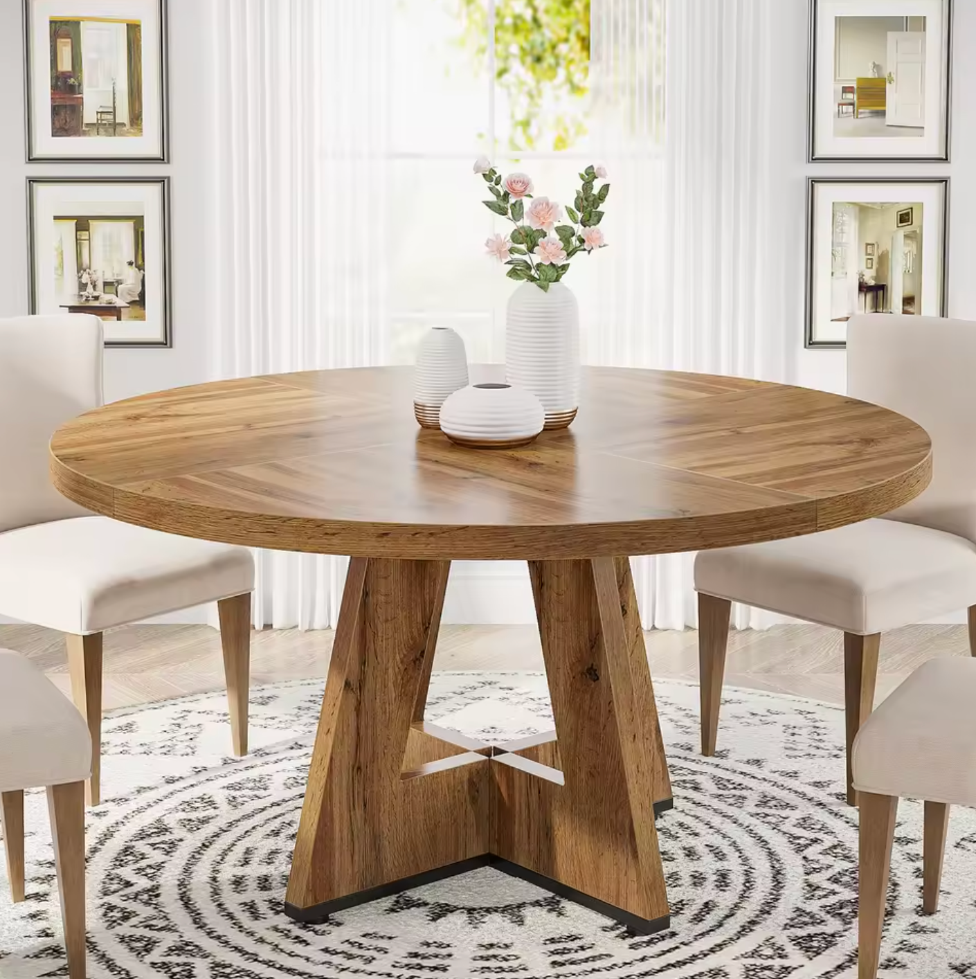 Ronde Boerderij Eettafel 120cm – Rustiek Hout & Metaal – Landelijk Design