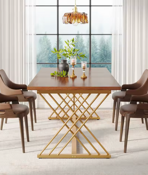 Luxe Eettafel 160x80cm – Houtlook & Goudkleurig Frame