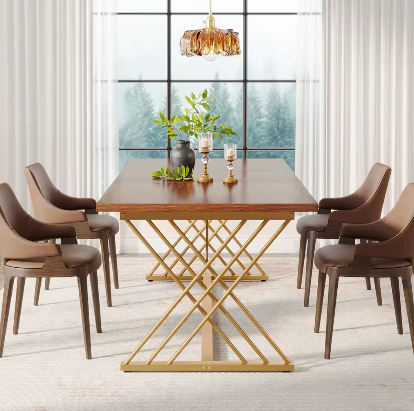 Luxe Eettafel 160x80cm – Houtlook & Goudkleurig Frame