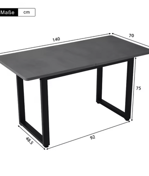 Luxe Eettafel met Stalen Poten – 140x70cm – Grijs & Modern Design
