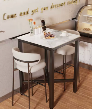 Luxe marmeren bartafel 70x70cm – met metalen X-frame
