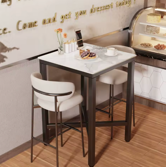 Luxe marmeren bartafel 70x70cm – met metalen X-frame