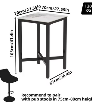 Luxe marmeren bartafel 70x70cm – met metalen X-frame