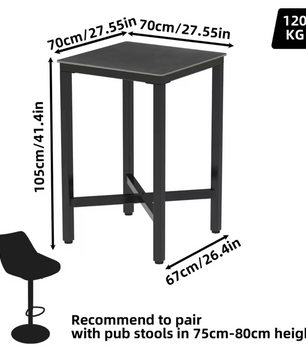 Luxe marmeren bartafel 70x70cm – met metalen X-frame