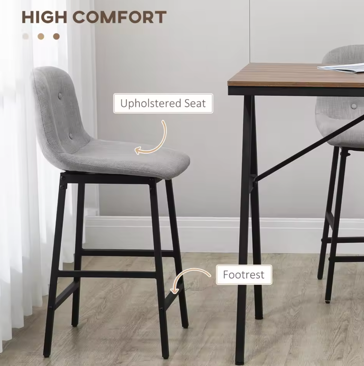 5-delige bartafelset met 4 krukken - Lichtgrijs of Beige