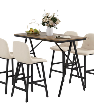 5-delige bartafelset met 4 krukken - Lichtgrijs of Beige