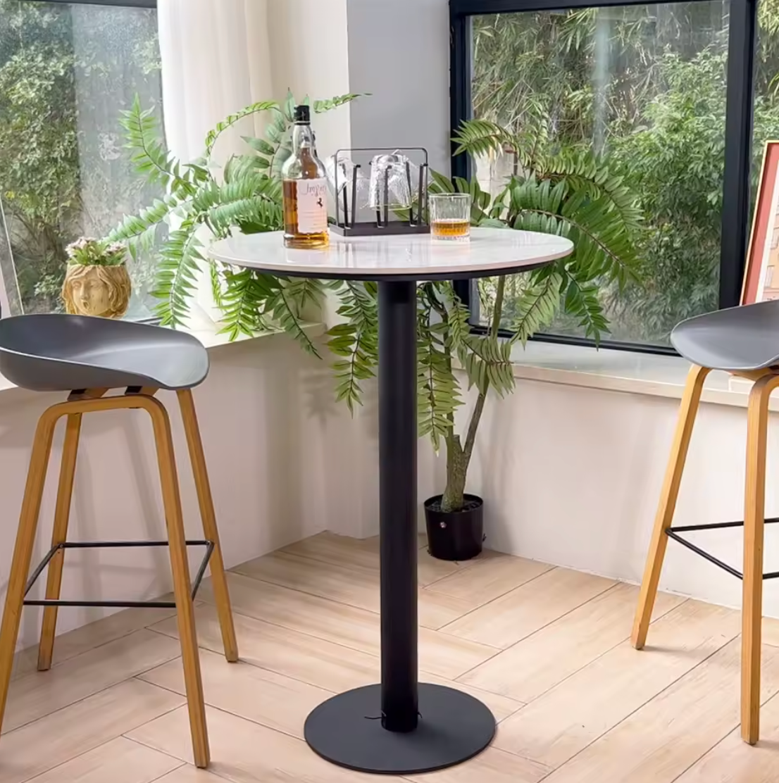 Luxe Ronde bartafel 100 cm – met luxe stenen blad en metalen voet