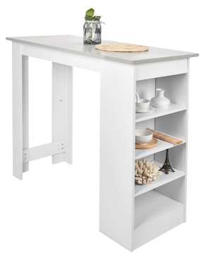 Luxe Multifunctionele bartafel wit - Houtlook - Opbergruimte en legplanken