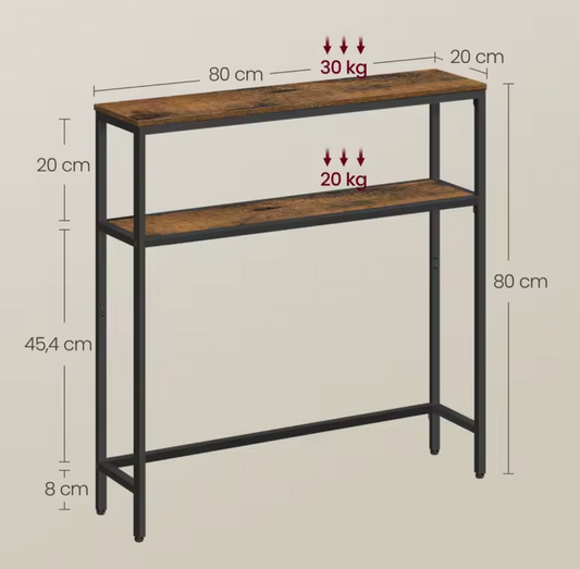 Consoletafel Landelijk Design met 2 planken – 80x20cm breed
