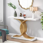 Gouden consoletafel met marmerlook blad en metalen frame