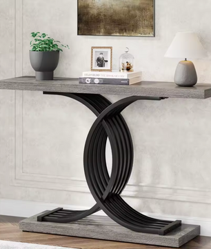 Gouden consoletafel met marmerlook blad en metalen frame