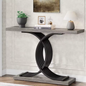Gouden consoletafel met marmerlook blad en metalen frame