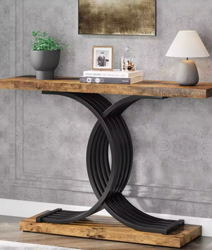 Gouden consoletafel met marmerlook blad en metalen frame