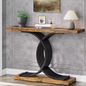 Gouden consoletafel met marmerlook blad en metalen frame