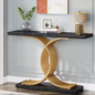 Gouden consoletafel met marmerlook blad en metalen frame